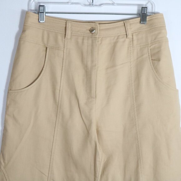 Marella Barrel Leg High Rise Crop Pants Womens 8 Beige Baggy Cotton Wide Leg - Picture 2 of 6